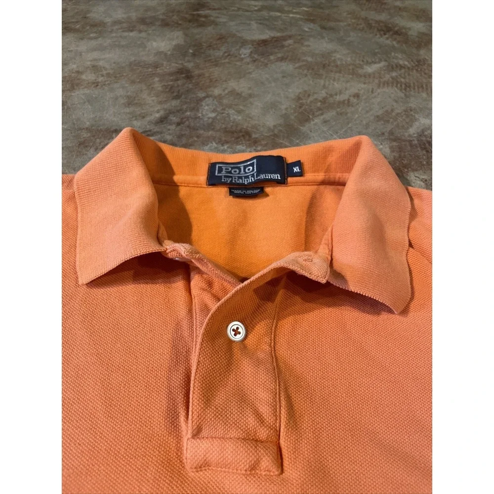 Vintage Polo Ralph Lauren Orange Polo Shirt‎ Navy Pony Logo Men's Sz XL